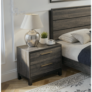 Sunvega Antique Grey Finish Two-Drawer Nightstand for Bedroom with Sturdy Surface