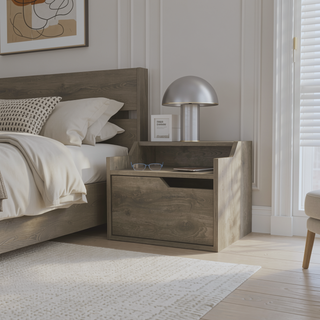 Sunvega Wall-Mountable Floating Nightstand with Drawer and Dual-Shelf Display