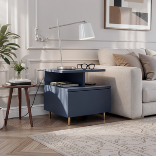Sunvega Blue Floating Nightstand With Drawer And Shelves For Storage And Decor