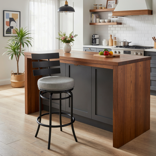 Sunvega Swivel Bar Stool with Gray Faux Leather Upholstery and 360 Degree Rotation