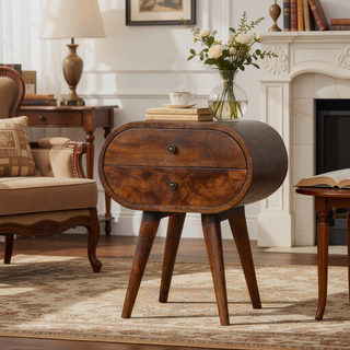 Sunvega Timeless Elegance Solid Wood Chestnut Circular Nightstand with 2-Drawers