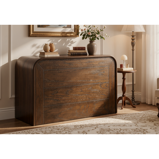 Sunvega Antique White and Brown-Gray Finish Nightstand with Black Knobs and Dovetail Drawers