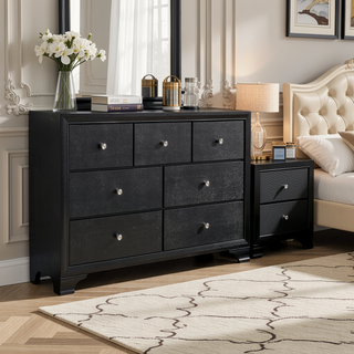 Sunvega Glamorous Seven Drawer Wooden Dresser with Crystal Knobs and Bracket Feet