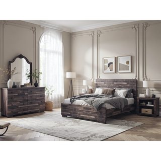 Sunvega Contemporary Dark Oak Finish Wooden Nightstand with Two Drawers Plank Pattern