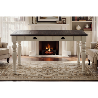 Sunvega Ivory and Mocha Acacia Wood Dining Table with Four Drawers