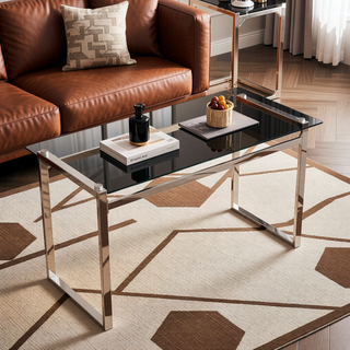 Sunvega 51" Modern Minimalist Rectangular Glass Dining Table for 4-6 with Silver Chrome Metal Legs