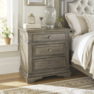 Sunvega Waxed Driftwood Nightstand with USB Charging and Two Drawers