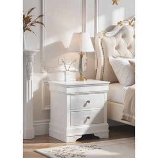 Sunvega Blaze Modern White Wood Nightstand with Two Drawers and Textured Finish