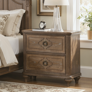 Sunvega Rustic Oak Veneer Nightstand with USB-A and USB-C Charging Station