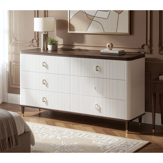 Sunvega White and Walnut Finish Nightstand with USB Port and Drawer