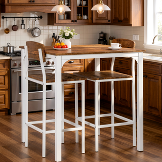 Sunvega Industrial Counter Height Dining Table Set with Stools and Footrests