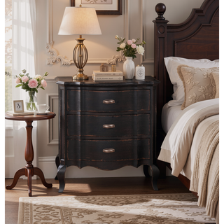 Sunvega Antique Black Nightstand with Three Spacious Storage Drawers