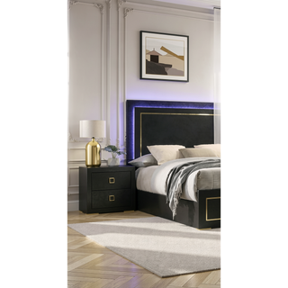 Sunvega Black Contemporary Nightstand with Gold Trim and Square Pulls Metal Legs