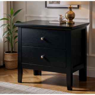 Sunvega Stylish Transitional Black Nightstand with Two Spacious Drawers for Small Spaces