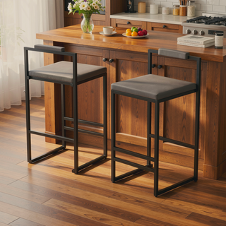Sunvega Upholstered Velvet Bar Stools Set of 2 with Slim Metal Legs for Kitchen Counter