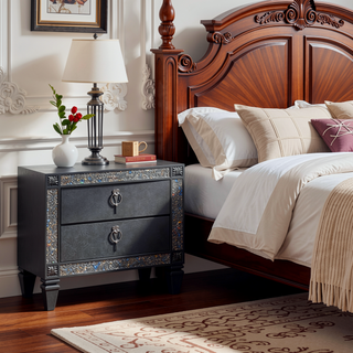 Sunvega Laine Nightstand with Crystal Acrylic Trim and Two Gray Solid Wood Drawers