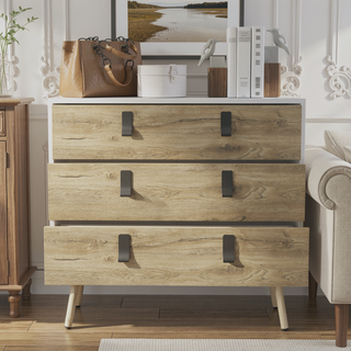Sunvega Modern White Macadamia Finish Three Drawer Dresser for Bedroom