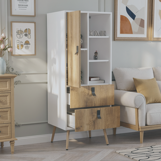 Sunvega Tall Dresser with Door, 2 Drawers, and Open Shelves for Storage