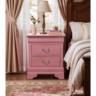 Sunvega Traditional Nightstand in Charming Pink for No Assembly Required