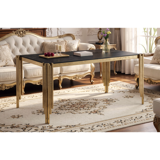 Sunvega Modern Dining Table with Tempered Glass Top and Golden Metal Frame