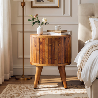 Sunvega Contemporary Stripe Nightstand with 2 Small Drawers and Nordic Legs