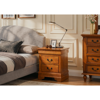 Sunvega Elegant Oak Nightstand With Two Drawers For Bedroom Storage