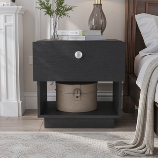 Sunvega White Nightstand with Convenient Drawer and Open Lower Shelf for Bedroom