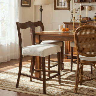 Sunvega Natural Rubberwood Counter Stool Set with Chunky Modern Design and Ergonomic Backrest