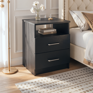 Sunvega Modern Nightstand with Two Drawers and Top Shelf for Bedroom or Living Room