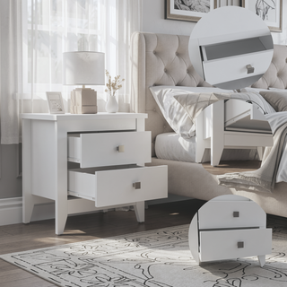Sunvega White Windsor 2-Drawer Nightstand with Modern Style Legs