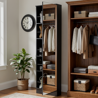 Sunvega Ruan XL Shoe Rack with Mirror and Five Interior Shelves Single Door Cabinet
