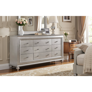 Sunvega Champagne Finish Nightstand with Crystal Accents and Felt-Lined Drawers