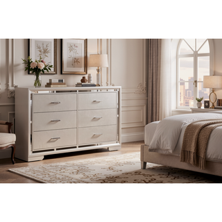 Sunvega Elegant Silver Champagne Nightstand with Two Ample Drawers for Snug Areas