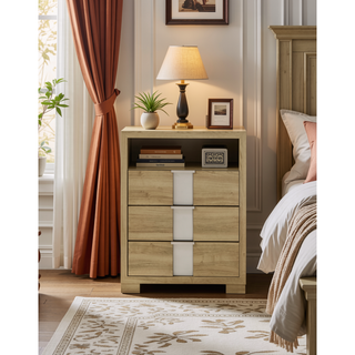Sunvega Contemporary Driftwood Finish Wooden Nightstand with Three Drawers