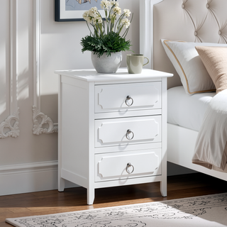 Sunvega Fully Assembled 3-Drawer Nightstand with Polished Nickel Hardware