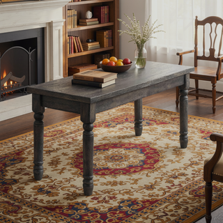 Sunvega 40inch Rustic Gray Finish Wooden Bench with Solid Rubberwood Turned Legs