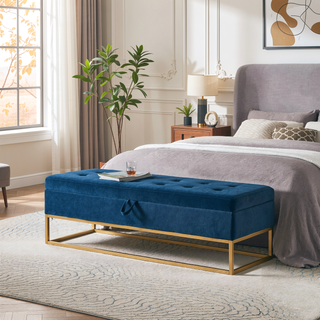 Sunvega 58.6" Contemporary Velvet Storage Bench with Button Tufted Top for Bedroom