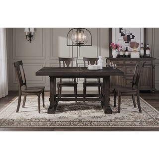 Sunvega Dark Brown Mango Wood Plank Effect Counter Table with Double Pedestal Base