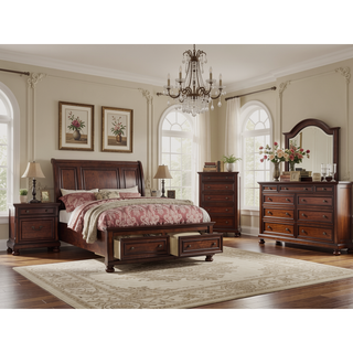 Sunvega Cherry Finish Nightstand with Drawers for Bedroom Storage Space