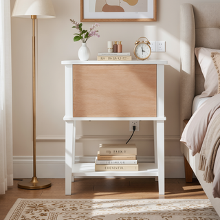 Sunvega Elegant Contemporary Nightstand with Open Shelf for Compact Storage