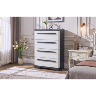 Sunvega Contemporary Black and Chalk White Finish 4-Drawer Chest Bedroom Furniture