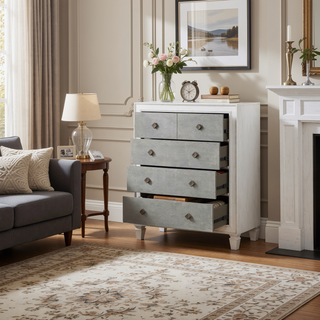 Sunvega Transitional Rustic Gray and Weathered White Finish Chest with Felt Lining