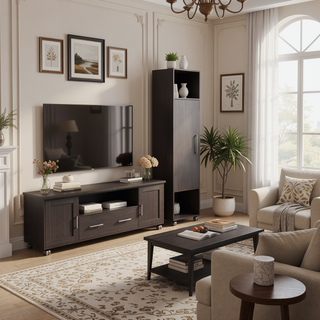 Sunvega Black Bedroom Wardrobe Boston with Spacious Shelves and Integrated Mirror
