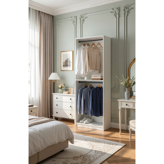 Sunvega 32 Inch Freestanding Modular Walk-In Closet with Oak Finish and Two Rods