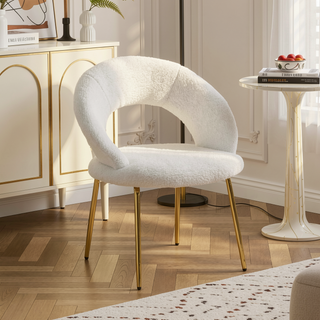 Sunvega Velvet Fabric Dining Chair with Curved Backrest and Golden Metal Legs for Kitchen