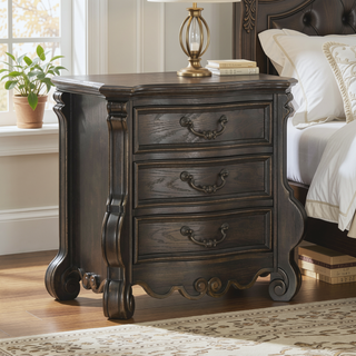 Sunvega Dark Brown Nightstand with French Dovetail Drawers and Antique Finish