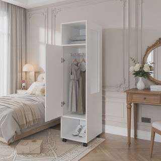 Sunvega Compact Melamine Wardrobe with Mirror Door and Open Storage