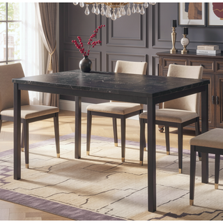 Sunvega Black Faux Marble Top Dining Table with Metal Frame for 4 Seats