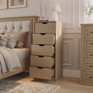 Sunvega Natural Oak 5-Drawer Dresser with Sturdy Wood Frame for Bedrooms