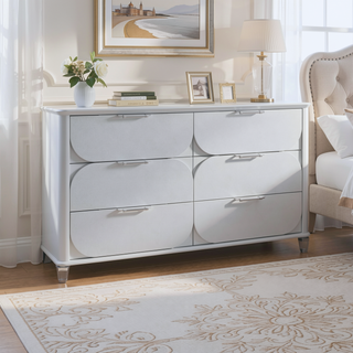 Sunvega Sleek Silver Tone Nightstand with Spacious Drawers and Textured Fronts